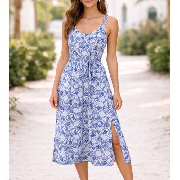 Isaac Mizrahi Dresses & Skirts - Isaac Mizrahi Womens Fish-Themed Linen Blend Midi Dress Beach Cover-Up Size Lg